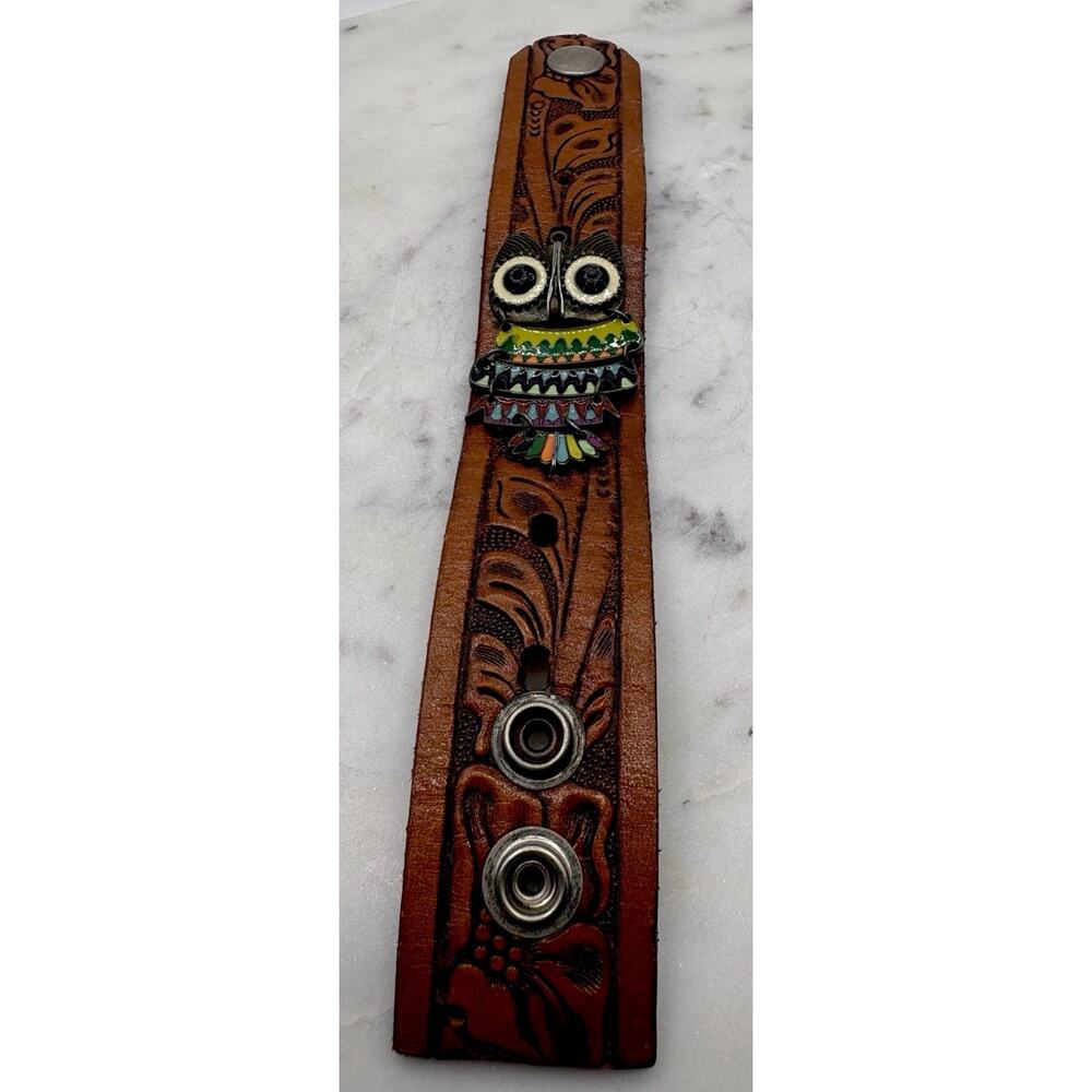 Custom Stamped Leather Bracelet W Colorful Owl